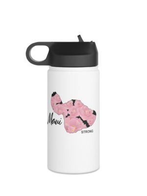 Water Bottle, 3 sizes, Stainless Steel with Sip Straw- Maui Strong Lokelani Rose Island