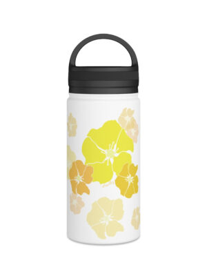 Water Bottle, 3 sizes, Stainless Steel with Handle Lid- Ilima Flower Flurries