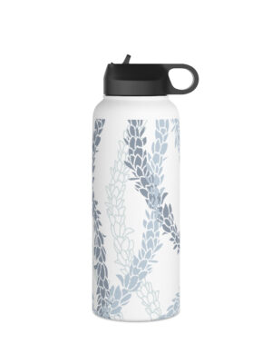 Water Bottle, 3 sizes, Stainless Steel with Sip Straw- Pikake Wishes (Blue)